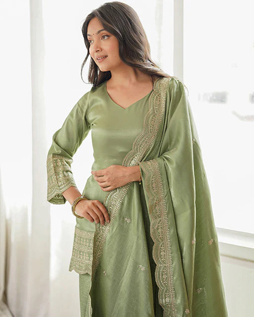 Green Embroidered Salwar Suit