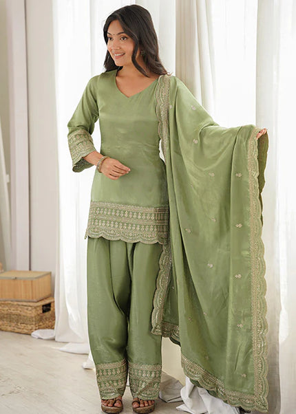 Green Embroidered Salwar Suit