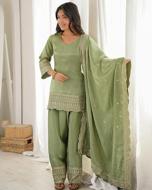 Green Embroidered Salwar Suit