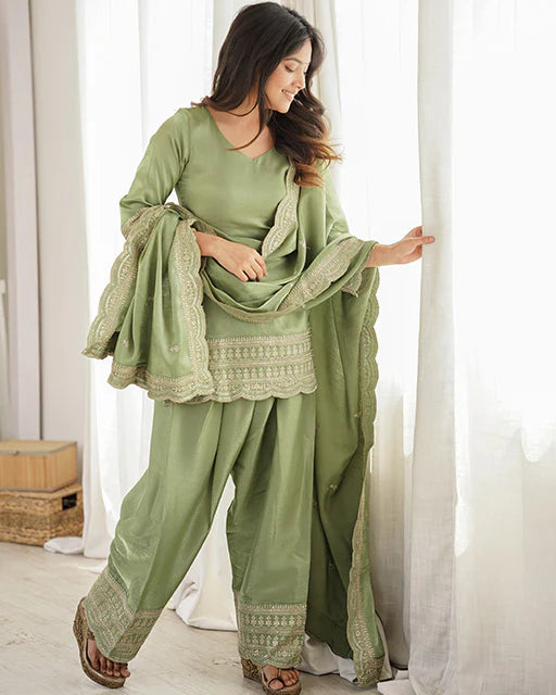 Green Embroidered Salwar Suit