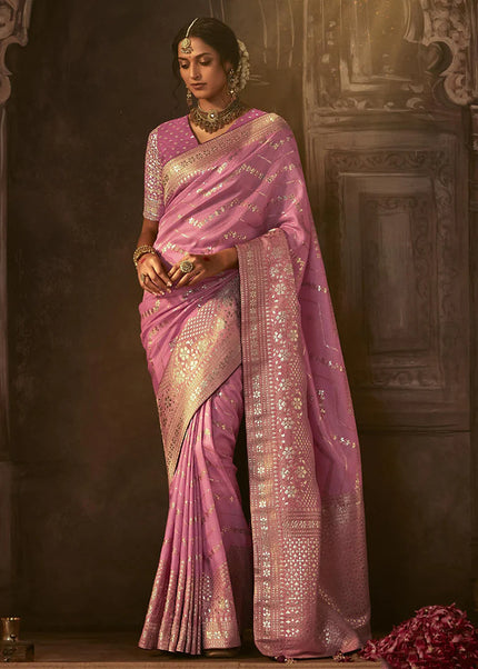 Pink Embroidered Wedding Saree