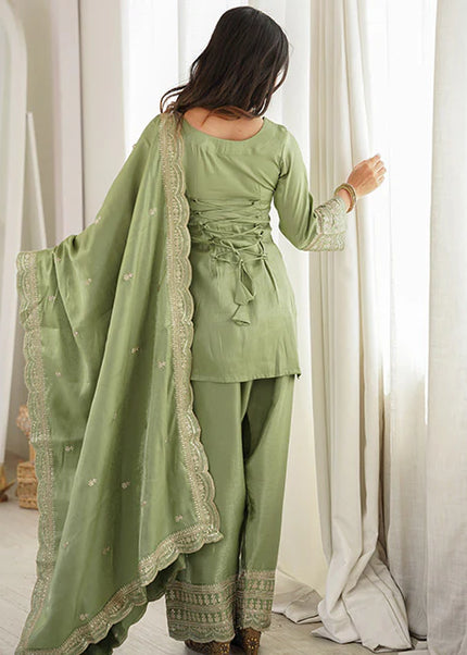 Green Embroidered Salwar Suit
