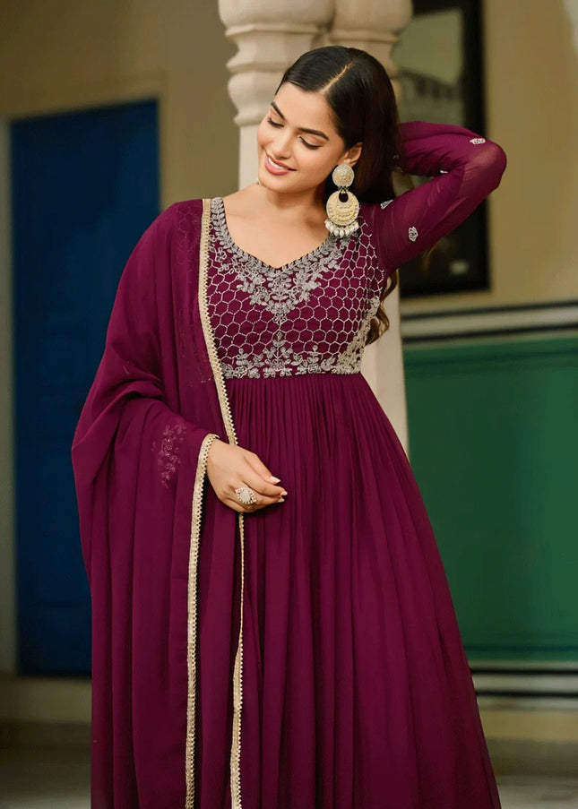 Purple Embroidered Anarkali Gown
