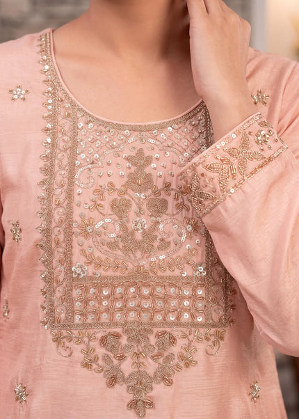 Peach Embroidered Sharara Suit