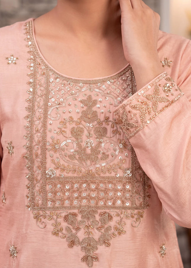 Peach Embroidered Sharara Suit