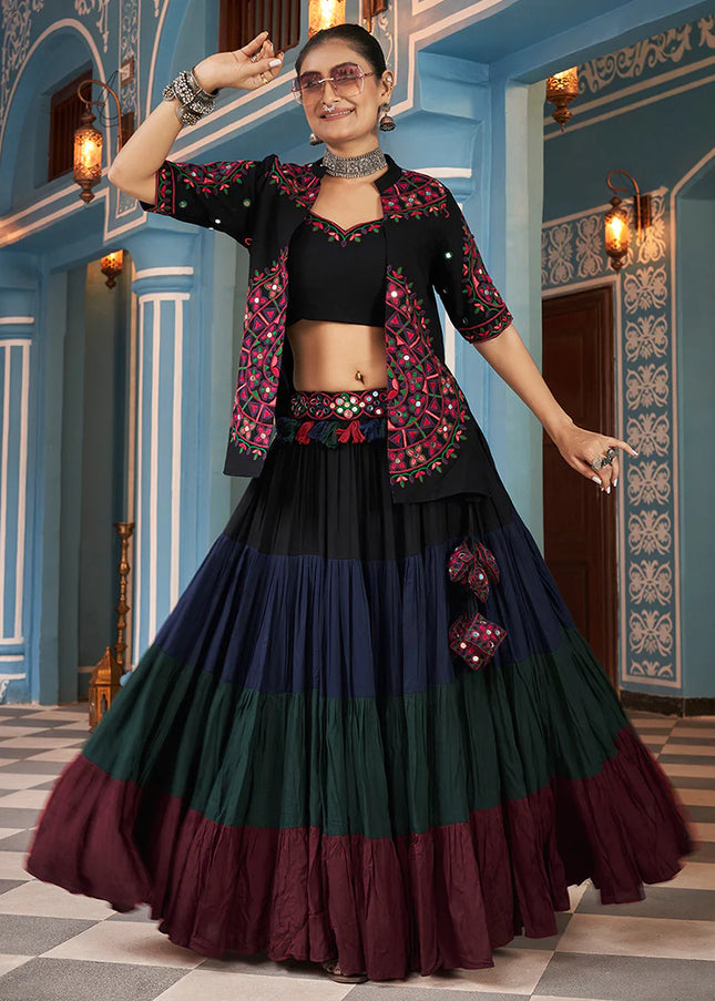 Black Multicolor Embroidered Jacket Style Lehenga Choli