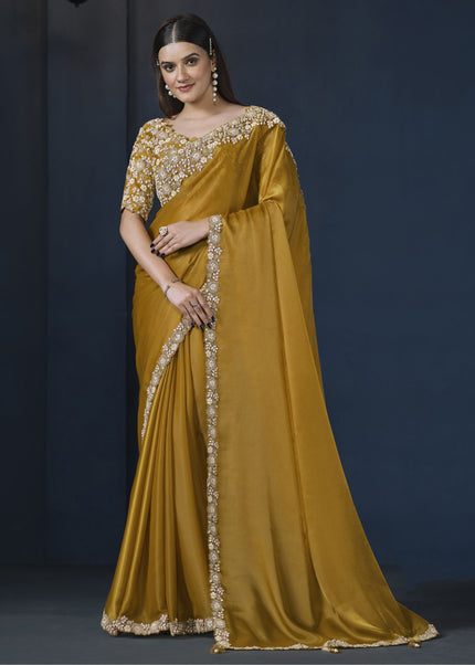 Mustard Embroidered Wedding & Festive Saree