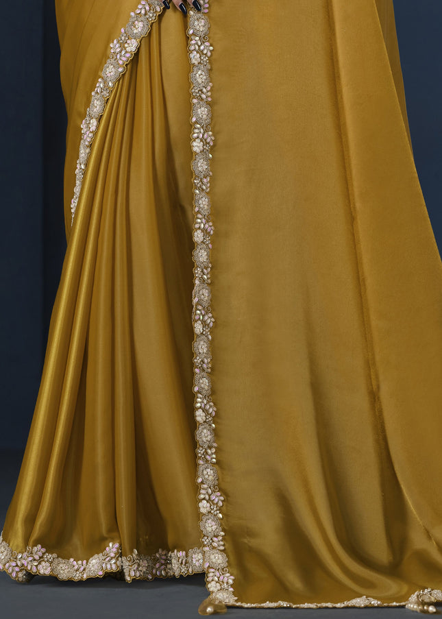 Mustard Embroidered Wedding & Festive Saree