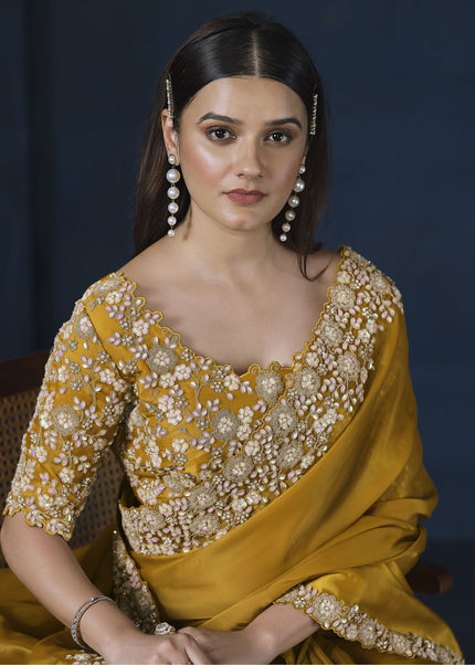 Mustard Embroidered Wedding & Festive Saree