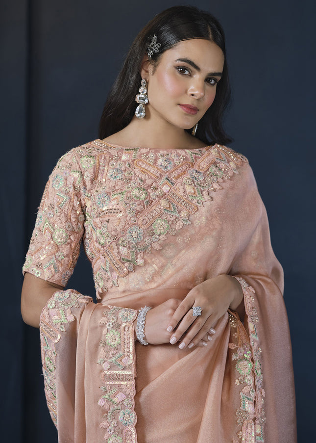 Peach Embroidered Wedding & Festive Saree