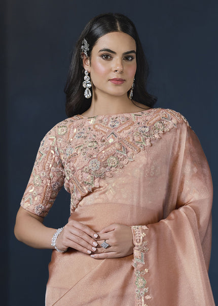 Peach Embroidered Wedding & Festive Saree