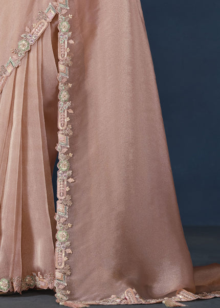 Peach Embroidered Wedding & Festive Saree