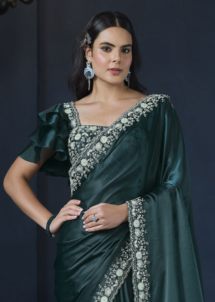 Teal Green Embroidered Wedding & Festive Saree