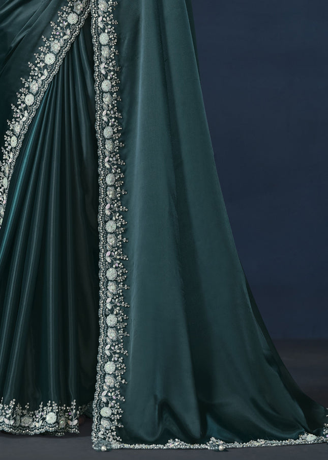 Teal Green Embroidered Wedding & Festive Saree