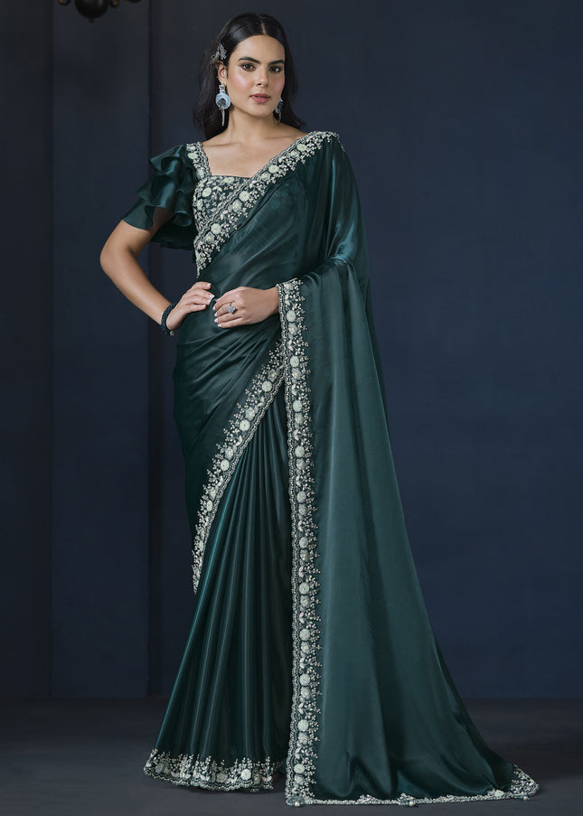 Teal Green Embroidered Wedding & Festive Saree