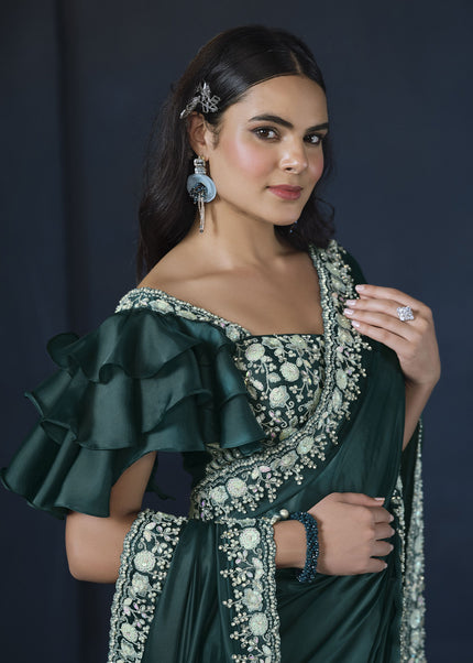 Teal Green Embroidered Wedding & Festive Saree