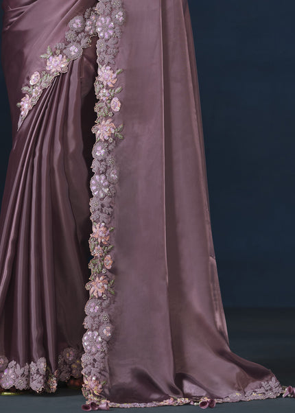 Mauve Embroidered Wedding & Festive Saree