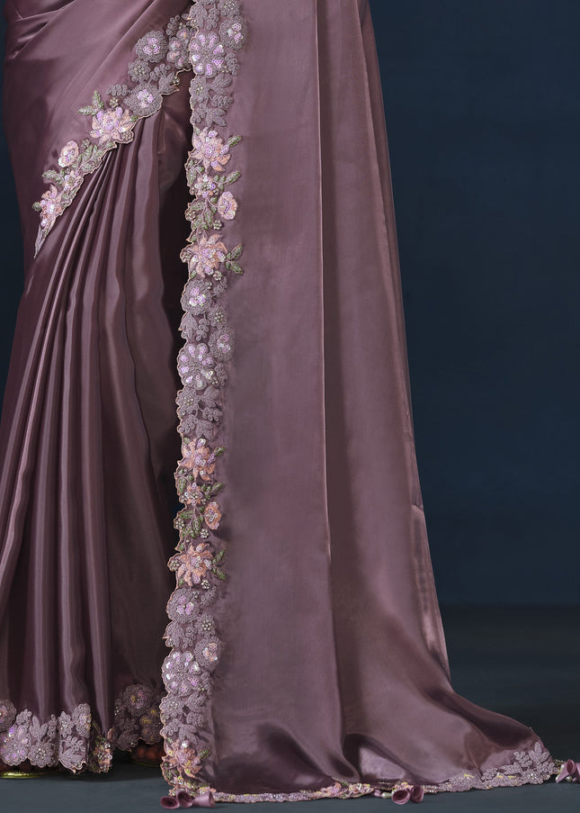 Mauve Embroidered Wedding & Festive Saree