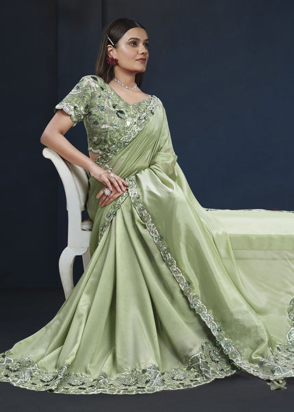 Sea Green Embroidered Wedding & Festive Saree