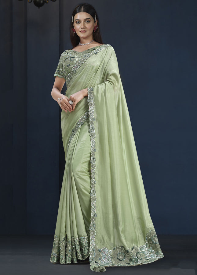 Sea Green Embroidered Wedding & Festive Saree