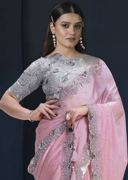 Pink Embroidered Wedding & Festive Saree