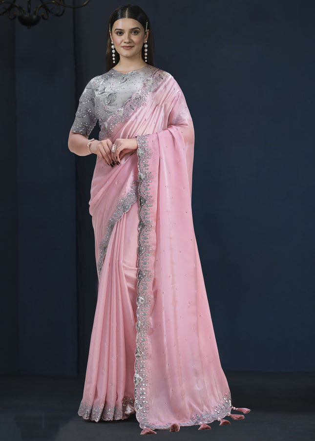 Pink Embroidered Wedding & Festive Saree