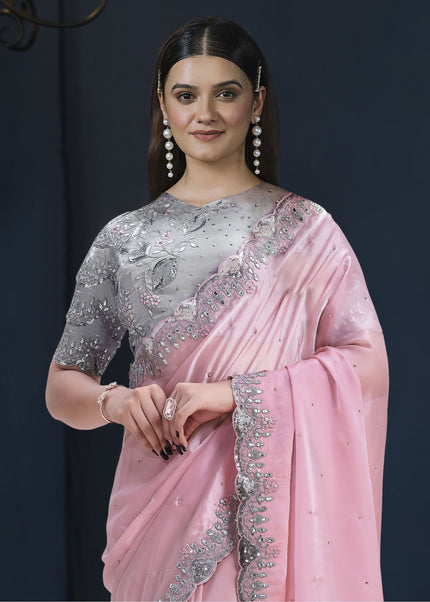 Pink Embroidered Wedding & Festive Saree