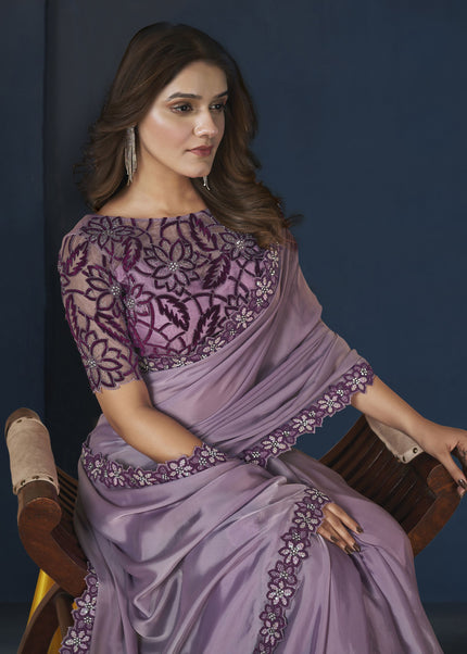 Lilac Embroidered Wedding & Festive Saree