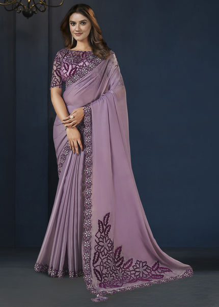 Lilac Embroidered Wedding & Festive Saree