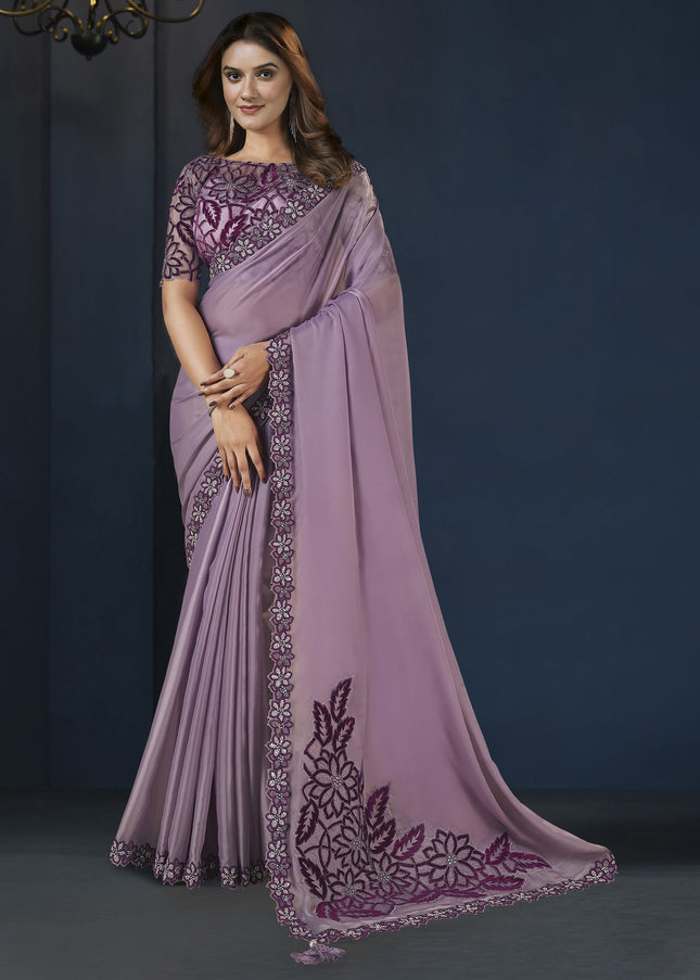 Lilac Embroidered Wedding & Festive Saree