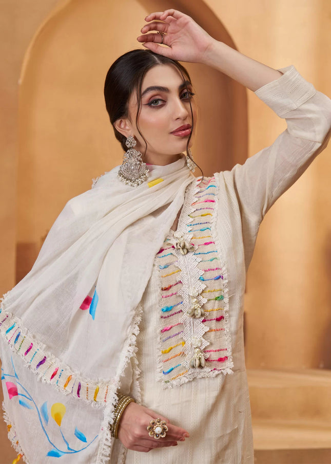 Offwhite Embroidered Pant Suit