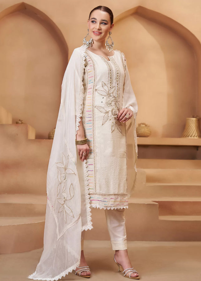 Offwhite Embroidered Pant Suit