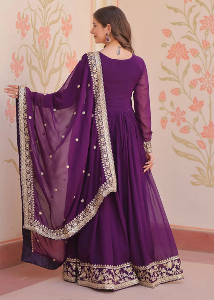 Purple Embroidered Anarkali Gown