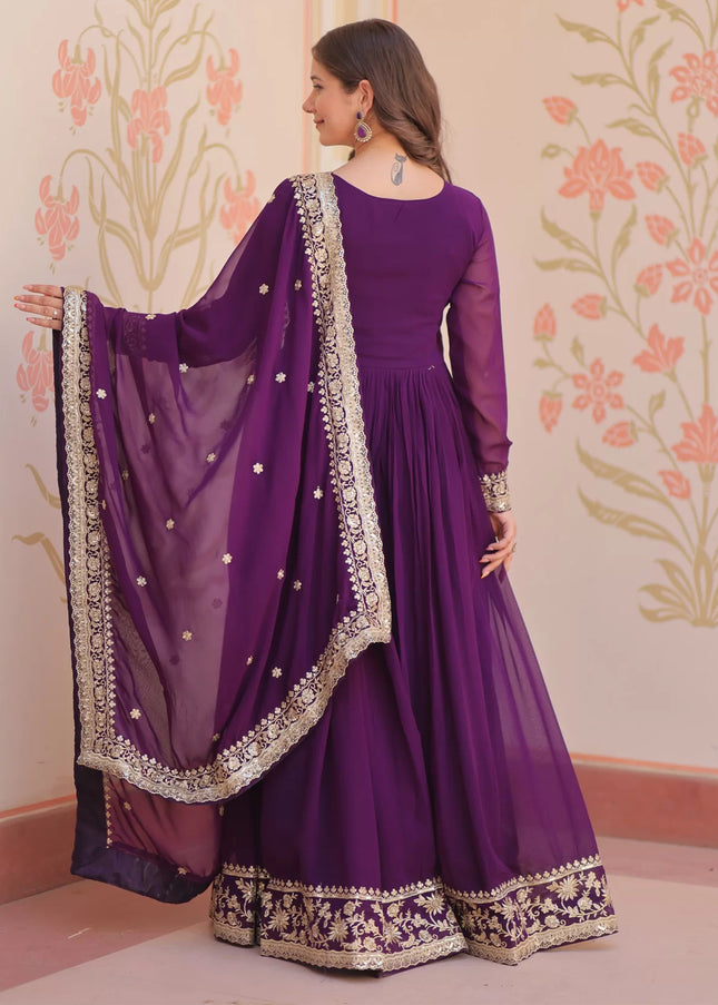 Purple Embroidered Anarkali Gown