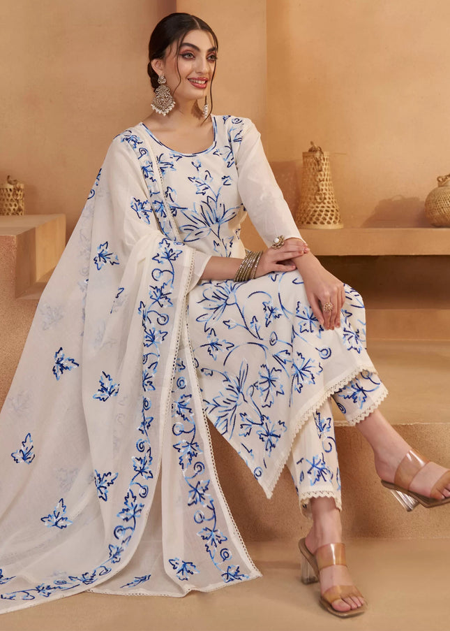 Offwhite Embroidered Pant Suit