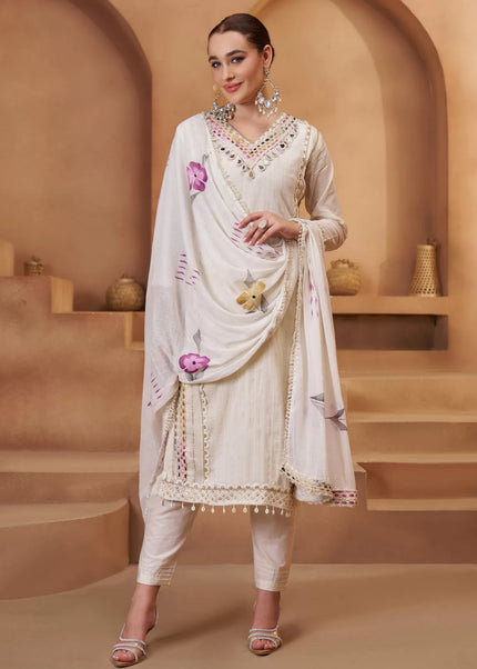 Offwhite Embroidered Pant Suit