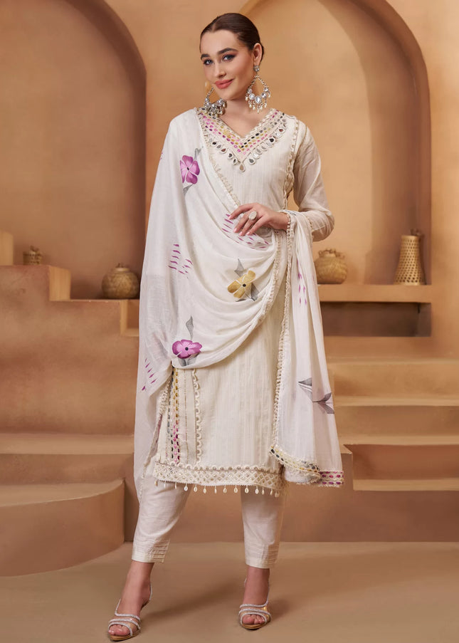 Offwhite Embroidered Pant Suit