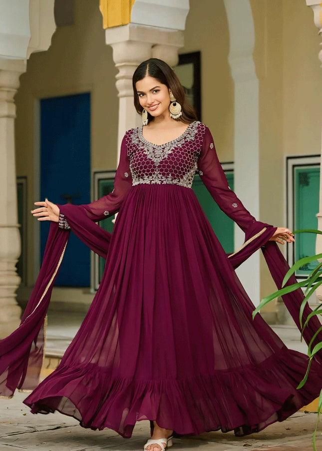 Purple Embroidered Anarkali Gown