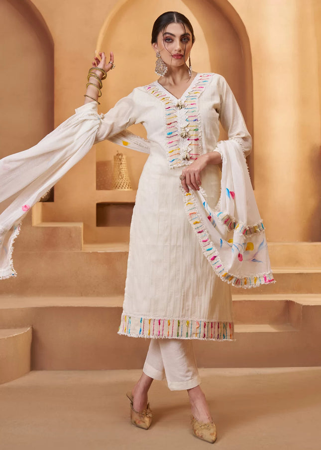 Offwhite Embroidered Pant Suit