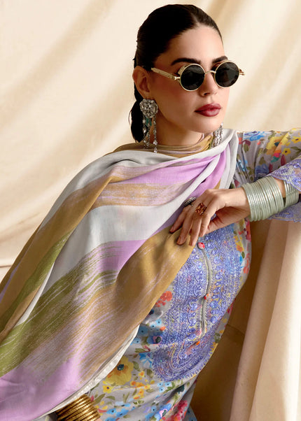 Grey Printed and Embroidered Pant Syle Suit