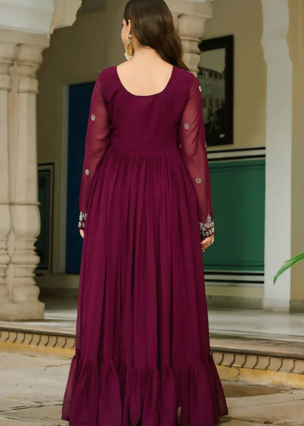 Purple Embroidered Anarkali Gown