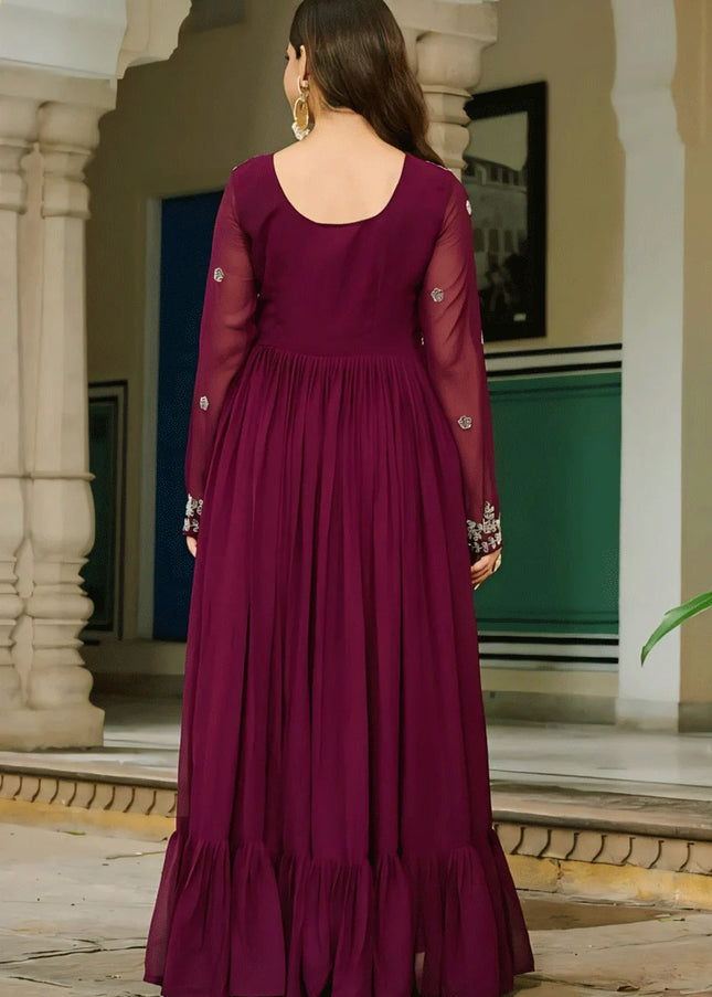 Purple Embroidered Anarkali Gown