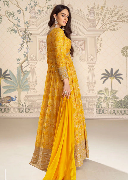 Chinnon Silk Printed and Embroidered Anarkali Gown Series