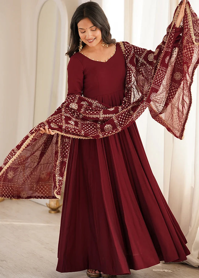 Maroon Embroidered Anarkali