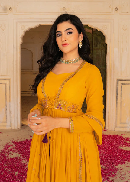 Mustard Yellow Embroidered Anarkali Gown