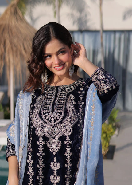 Purple Embroidered Pant Style Suit