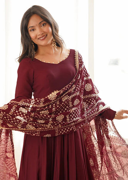 Maroon Embroidered Anarkali