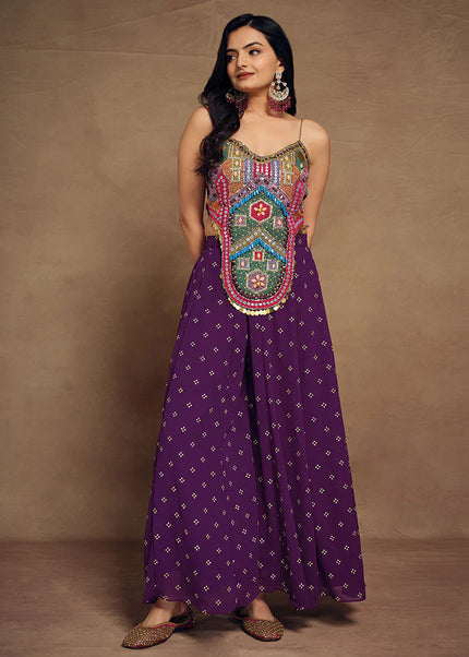 Purple Floral Embroidered Co-Ord Set