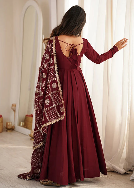 Maroon Embroidered Anarkali