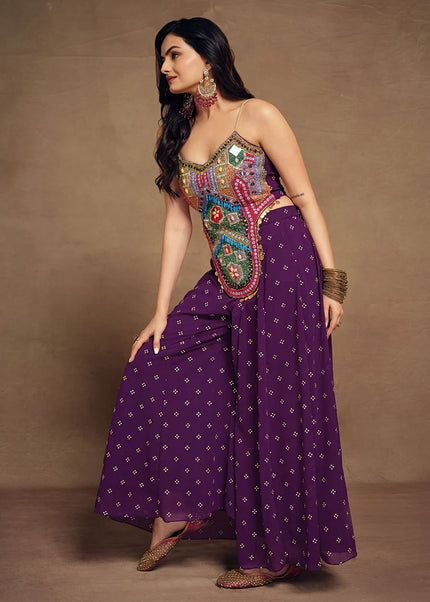 Purple Floral Embroidered Co-Ord Set